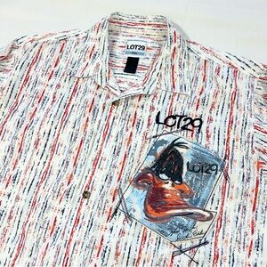 Vintage Y2K Lot 29 Daffy Duck Mens 3XL Button Up Shirt Looney Tunes Graffiti